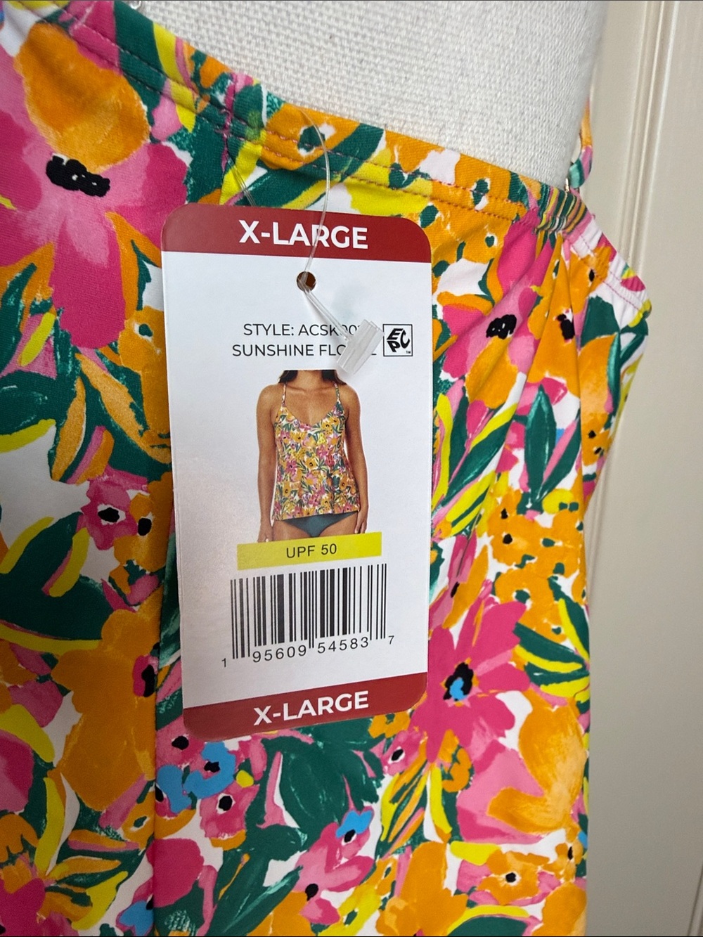 NWT Anne Cole Bright Floral V-Neck Spaghetti Strap Tankini Swim Top sz XL - Picture 5 of 8